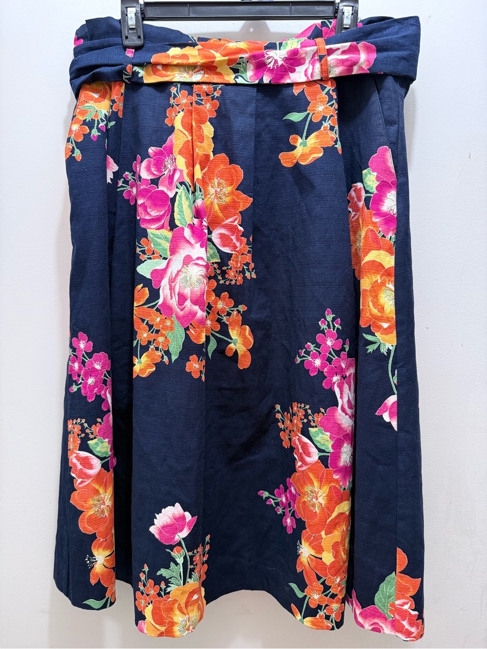 eva.mendes Navy Floral A-Line Skirt with Self-Tie Waist